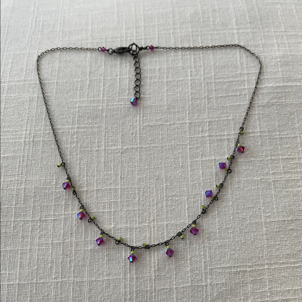 Women Jewelry Firefly Collection Elegant Purple and Green Dainty Beaded Necklace